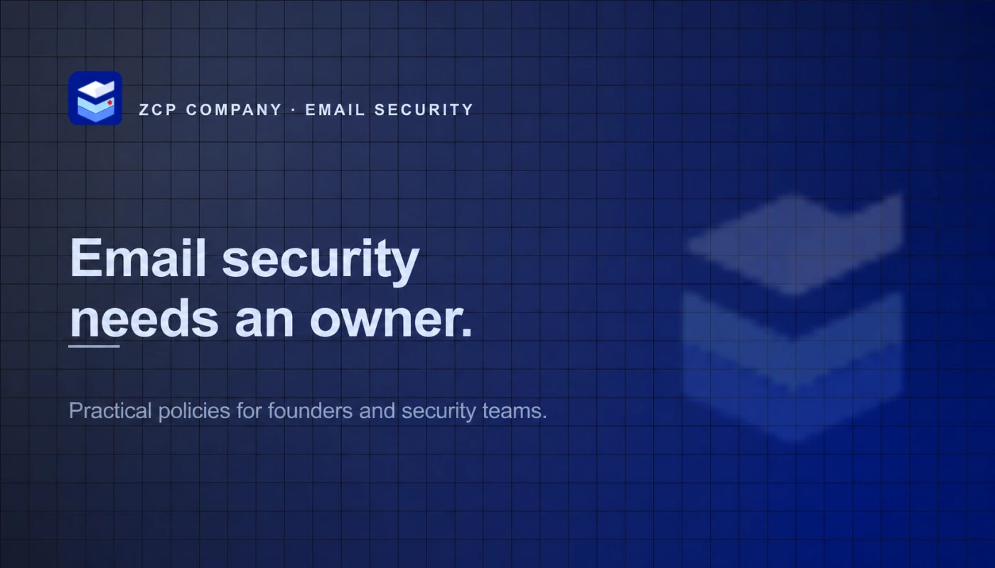 ZCP branded cover for Email Security Needs an Owner, with an email security theme on a deep blue grid