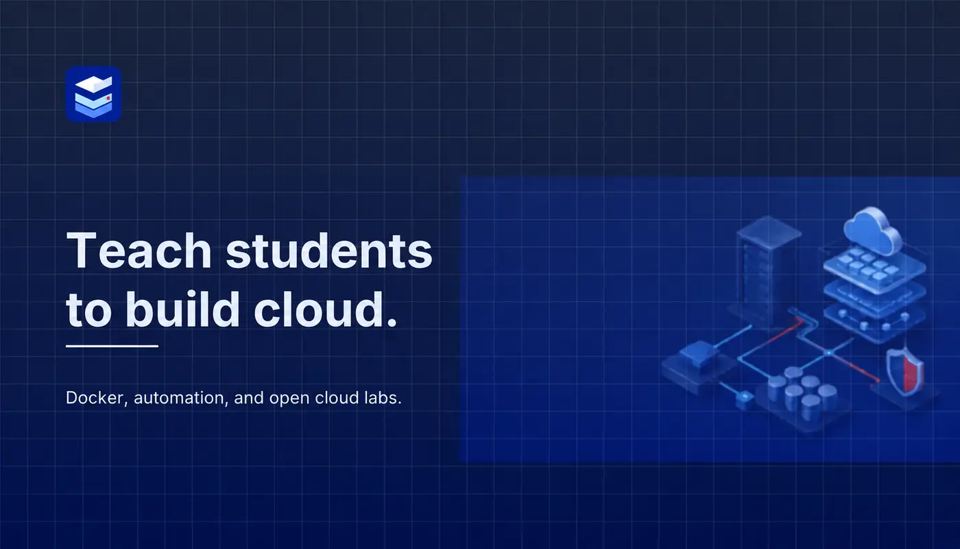 Cover reading Teach students to build cloud, with a cloud infrastructure lab illustration