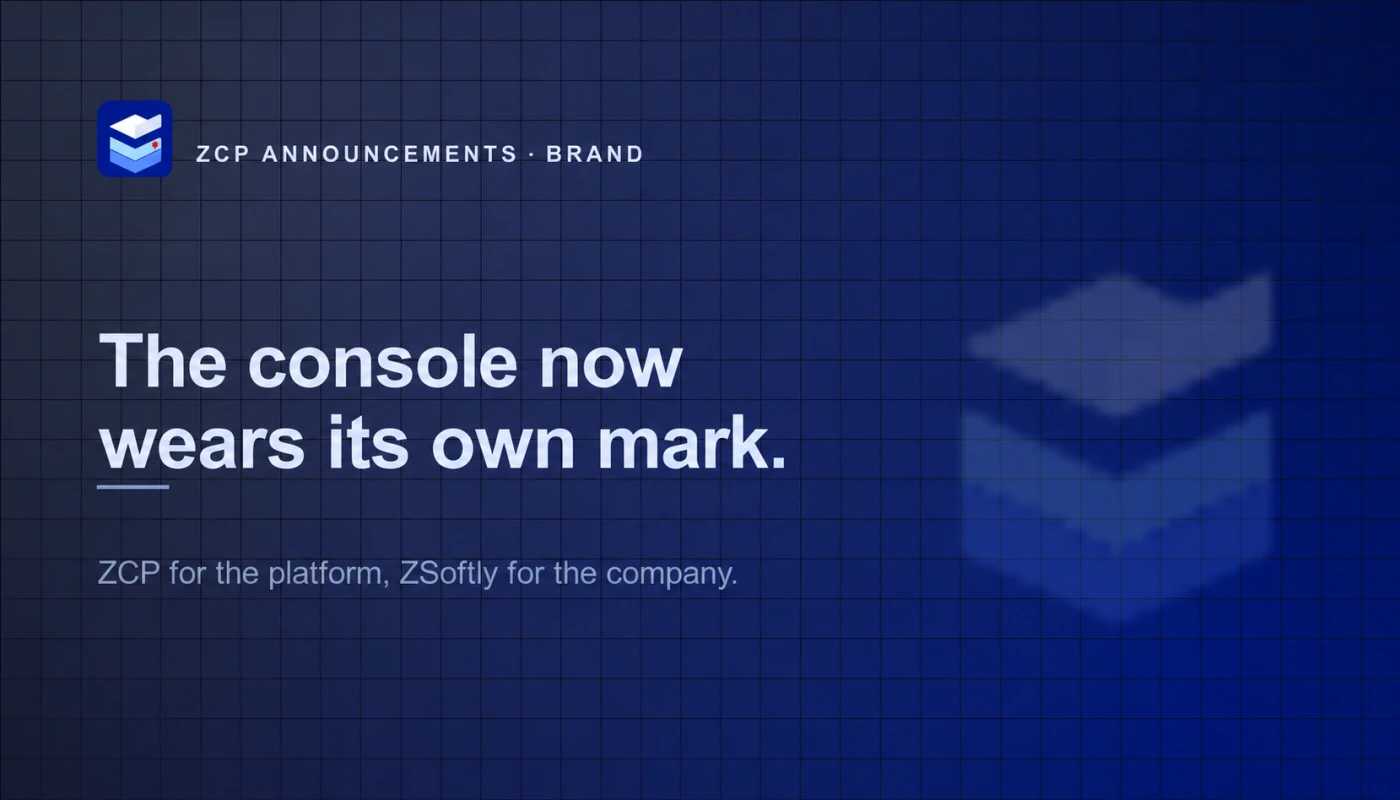 ZCP branded cover for the console rebrand, with the ZCP mark on a deep blue grid